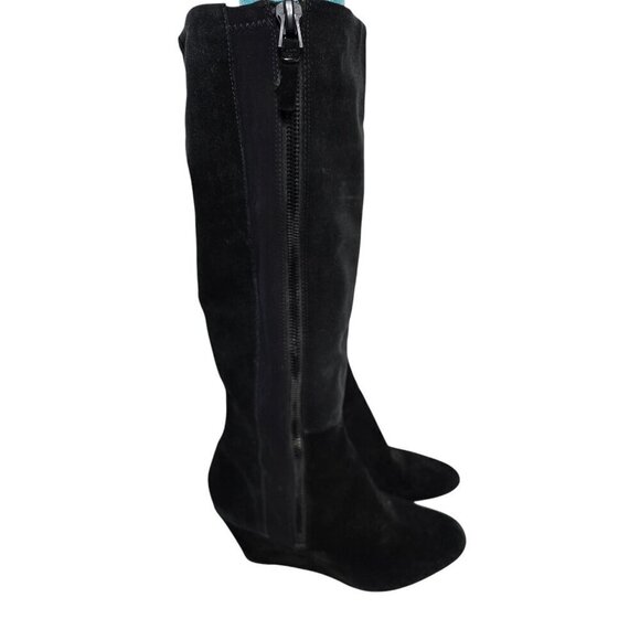 Via Spiga Black Suede Knee High Wedge Riding Boots - Picture 1 of 16